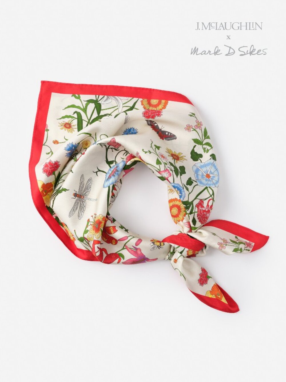 J McLaughlin Kyleigh Silk Scarf in Dragonfly Garden - Off White/Multi NEW